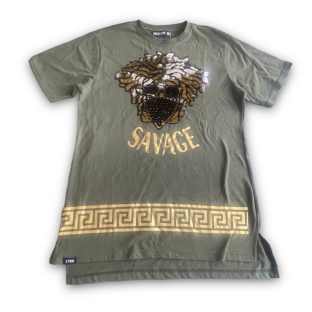 Contender Olive Green Savage Sequin T-Shirt Men's Size Medium